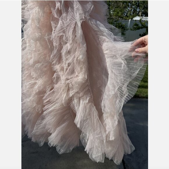 NEW $998 Mac Duggal [ 2 ] Corset One Shoulder Glitter Tulle Gown Light Pink Q754 - Picture 11 of 15